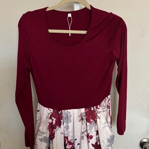 Burgundy Floral Long Sleeve Dress